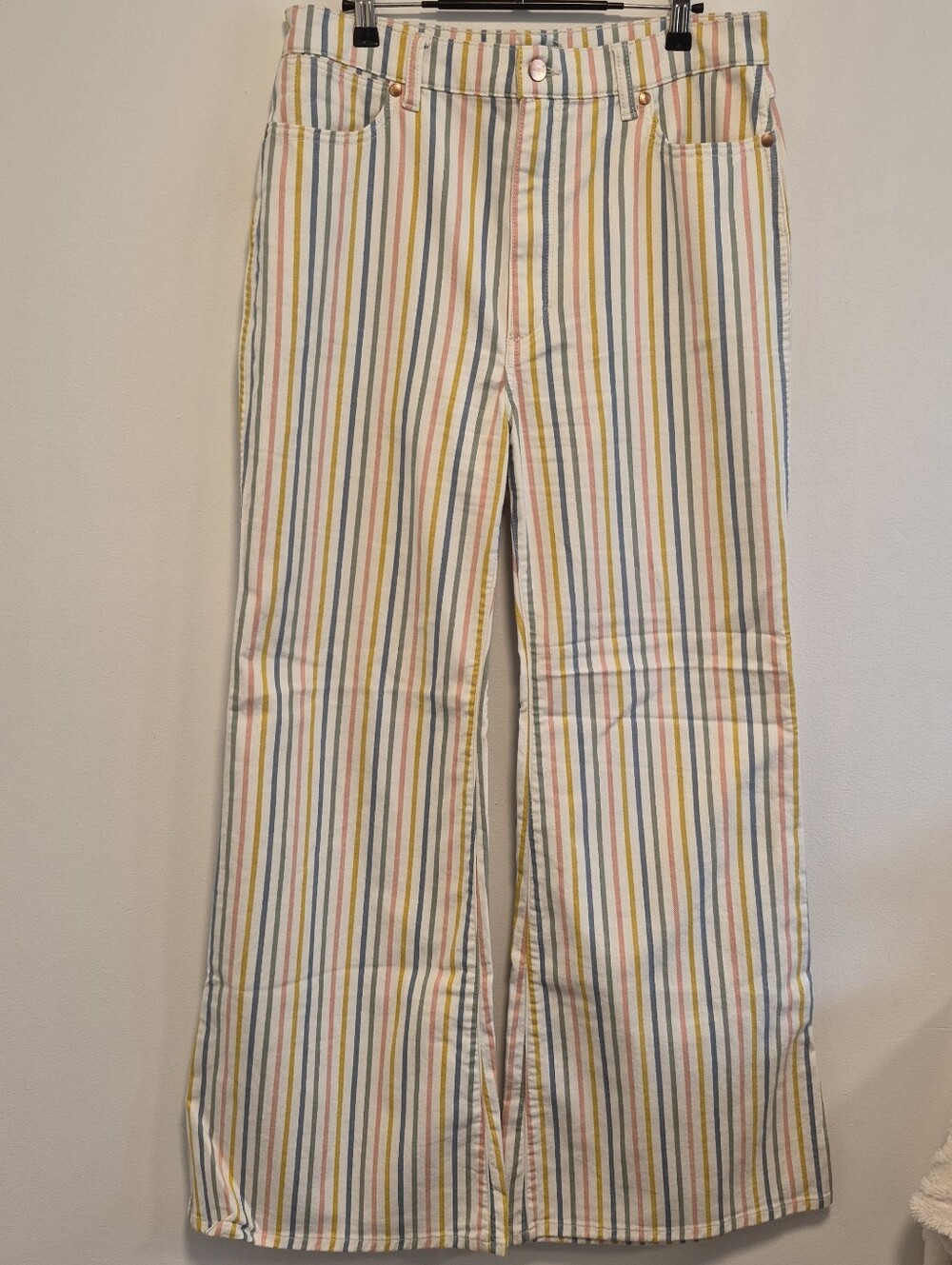 Wrangler Wanderer 622 High Rise Flare Jeans Sz 32x32 Pastel Rainbow Stripe Denim - Picture 4 of 14